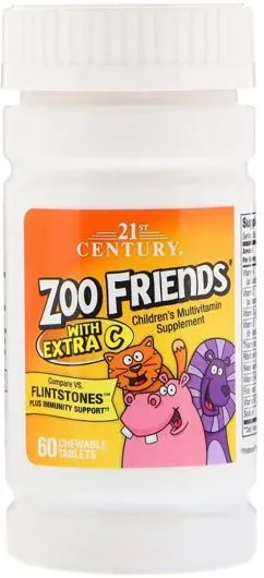 Детские мультивитамины 21st Century с витамином C Zoo Friends 60 жевательных таблеток (740985273135)