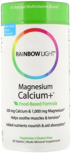 Вітаміни Rainbow Light Магній Кальцій + Magnesium Calcium + Food-Based Formula 90 таблеток (21888101016)