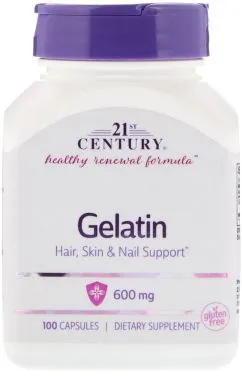 Желатин 21st Century Gelatin 600 мг 100 капсул (740985226636)