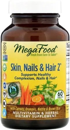 Комплекс для шкіри, нігтів і волосся 2, Skin, Nails & Hair 2, Mega Food 60 таблеток (51494102800)