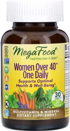Мультивитамины для женщин 40+, Women Over 40 One Daily, Mega Food 30 таблеток (51494102657)