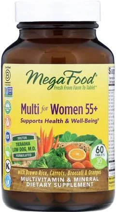 Мультивитамины для женщин 55+, Multi for Women 55+, Mega Food 60 таблеток (51494102718)