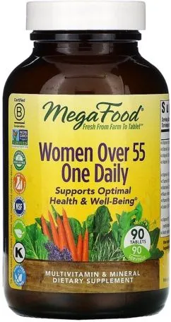 Мультивитамины для женщин 55+, Women Over 55 One Daily, Mega Food 90 таблеток (51494103531)