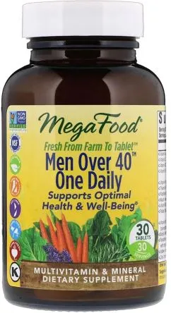 Мультивітаміни для чоловіків 40+, Men Over 40 One Daily, Mega Food 30 таблеток (51494102688)