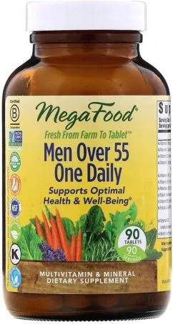 Мультивітаміни для чоловіків 55+, Men Over 55 One Daily, Mega Food 90 таблеток (51494103562)
