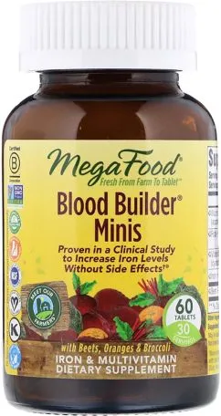 Строитель крови, Blood Builder Minis, Mega Food 60 таблеток (51494103371)