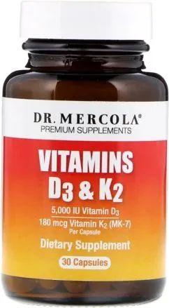 Витамины D3 и K2, Vitamins D3&K2, Dr. Mercola 30 капсул (813006016919)