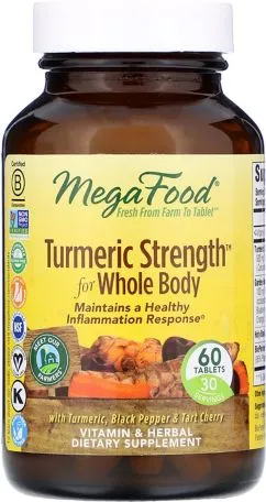 Сила куркуми для всього організму, Turmeric Strength for Whole Body, Mega Food 60 таблеток (51494100066)