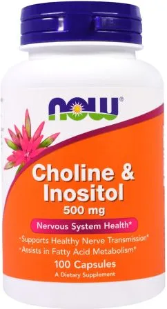 Холин (В4) и Инозитол (В8), Choline & Inositol, Now Foods 500 мг, 100 вегетарианских капсул (733739004703)