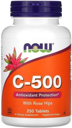 Вітамін C-500 із шипшиною, With Rose Hips, Now Foods 250 таблеток (733739006721)