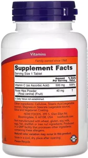 Витамин C-500 с шиповником, With Rose Hips, Now Foods 250 таблеток (733739006721) - фото №3
