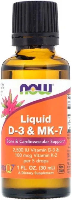 Рідкий вітамін D3 і MK-7, Liquid D-3 & MK-7, Now Foods 30 мл (1 рідк. унція) (733739003799)