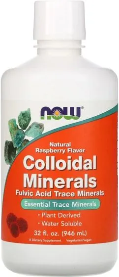 Колоїдні мінерали, з натуральним смаком малини, Colloidal Minerals, Now Foods 946 мл (733739014061)
