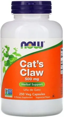 Котячий кіготь, 500 мг, Cat's Claw, Now Foods 250 вегетаріанських капсул (733739046215)