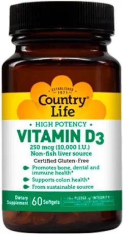 Вітаміни Country Life D3 10000 МО 60 капсул (015794058151)