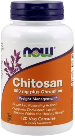 Натуральная добавка Now Foods Chitosan plus 500 мг + Хром, 120 гелевых капсул (733739020253)