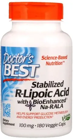 Натуральна домішка Doctor's Best R-ліпоєва кислота, R-Lipoic Acid, 100 мг, 180 капсул (753950002296)