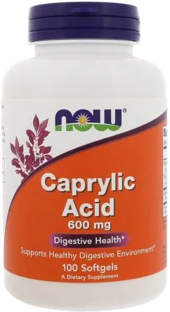 Натуральна добавка Now Foods Каприлова Кислота 600 мг, Caprylic Acid, 100 желатинових капсул (733739033475)