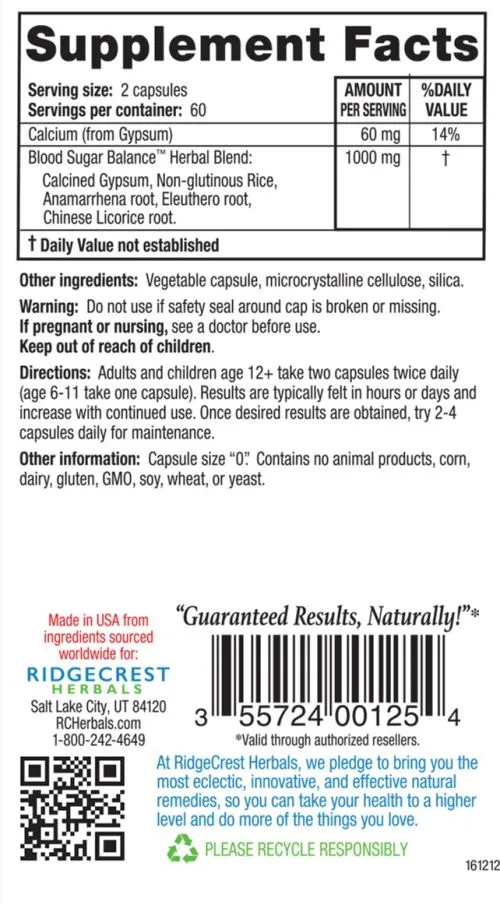 Натуральна добавка Ridgecrest Herbals Комплекс для Нормалізації цукор а в Крові Blood Sugar Balance, 120 гелевих капсул (355724001254) - фото №2