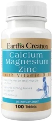 Минеральная примесь Earths Creation Calcium, Magnesium, Zinc 100 таблеток (608786006706)