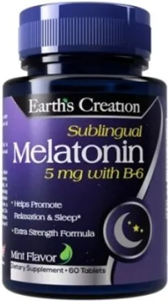 Домішка Earths Creation Melatonin 5 мг with B-6 (Sublingual) 60 таблеток (608786008038)