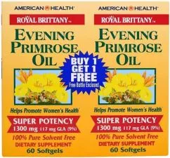 Масло вечерней примулы American Health Evening Primrose Oil 1300 мг, 2 баночки по 60 капсул (076630032315)