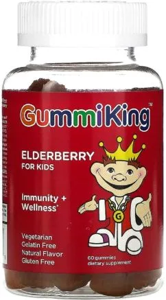 Бузина для детей Gummi King крепкий иммунитет, вкус малины, Elderberry for Kids, GummiKing, 60 жевательных конфет (835776001438)