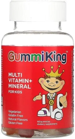 Мультивітаміни та мінерали для дітей Gummi King Смак винограду, лимона, апельсина, Полуниці та Вишні, Multi Vitamin + Mineral For Kids, GummiKing, 60 жувальн...
