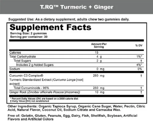 Куркума и имбирь, фруктовый вкус, Turmeric + Ginger, T-RQ 60 жевательных конфет (835776001391) - фото №2