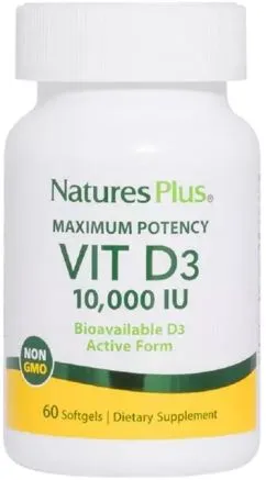 Вітамін D3, 10 000 МО, Nature's Plus, 60 гелевих капсул (097467010482)