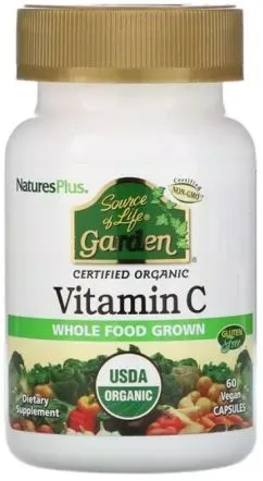 Вітамін С органічний, VITAMIN C, 500 мг, Nature's Plus, 60 вегетаріанських капсул (097467307339)