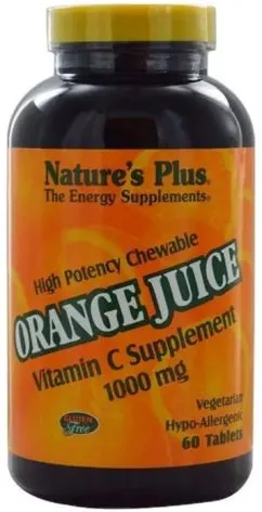 Вітамін С, Orange Juice Vitamin C, 1000 мг, Nature's Plus, 60 жувальних таблеток (097467024687)