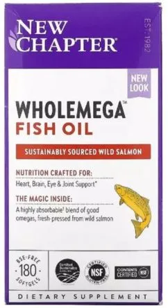 Жир аляскинского лосося 1000 мг, Wholemega, Alaskan Salmon Oil, New Chapter, 180 желатиновых капсул (727783050007)