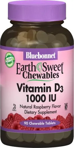 Витамины Bluebonnet Nutrition Earth Sweet Chewables D3 1000IU малина 90 жевательных таблеток (743715003620)