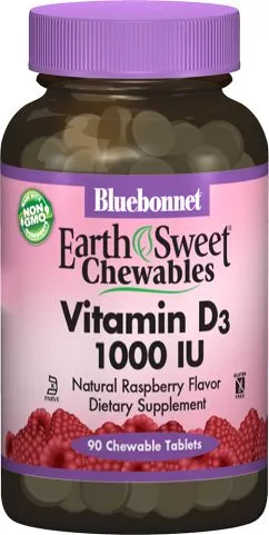 Вітаміни Bluebonnet Nutrition Earth Sweet Chewables D3 1000IU малина 90 жувальних таблеток (743715003620)