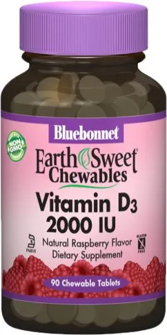 Вітаміни Bluebonnet Nutrition Earth Sweet Chewables D3 2000IU малина 90 жувальних таблеток (743715003644)