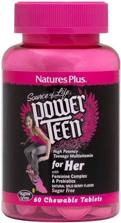 Мультивитамины Nature's Plus Power Teen для девочек вкус Лесных ягод 60 жевательных таблеток (97467300040)
