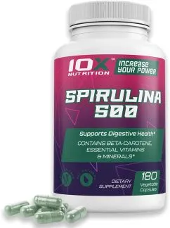 Спіруліна 500, Spirulina 500, 10X Nutrition USA, 1000 мг, 180 веганських капсул (717340890900)