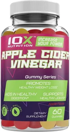 Яблочный сидровый уксус, Apple Cider Vinegar, 10X Nutrition USA, 60 жевательных конфет (717340890849)