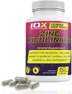Цинк пиколинат, Zink Picolinate, 10X Nutrition USA, 60 веганских капсул (717340890887)