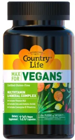 Мультивітаміни для веганів Country Life Max for vegan 120 caps (015794081074)