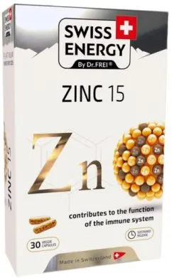 Вітаміни в капсулах Swiss Energy Zinc 15 mg Цинк15 мг №30 (7640341150984)