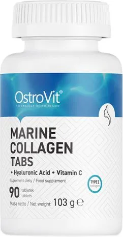 Натуральная добавка для суставов и связок OstroVit Marine Collagen + Hyaluronic Acid + Vitamin C 90 таблеток (5903933906409)