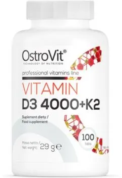 Витамины и минералы OstroVit Vitamin D3 4000 IU + K2 100 таблеток (5903933906201)