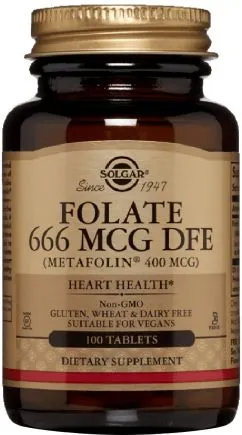 Дієтична добавка Solgar (kwas foliowy) Folate 666mcg (METAF 400mcg) 100 T (33984019416)