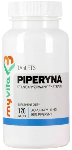 Харчова добавка Myvita Piperine 10 мг 120 таблеток Корисно для схуднення (5905279123397)