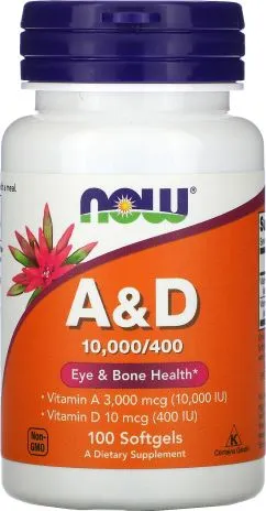 Вітаміни NOW Vitamin A & D 10.000/400 IU 100 софткапсул (733739003508)