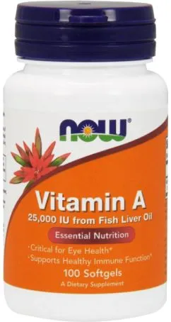 Витамины NOW Vitamin A 25.000 IU 100 софткапсул (733739003409)