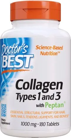 Натуральная примесь Doctor's Best Коллаген типов 1&3 1000 мг Peptan 180 таблеток (753950002043)