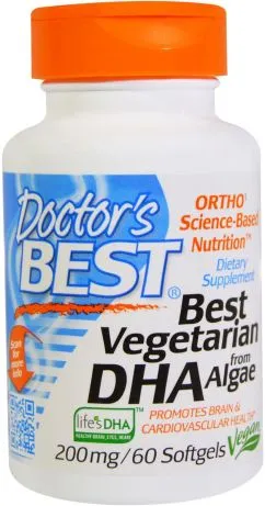 Натуральна добавка Doctor's Best Best Vegetarian DHA Веганські DHA на Основі Водоростей 200 мг 60 желатинових капсул (753950002968)
